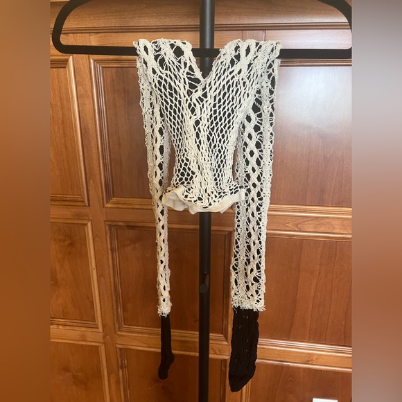 Yohji Yamamoto Accessories - Yohji Yamamoto Torchon Lace Double Layered Leggings Cream White and Black OS